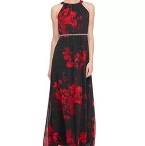 Embellished Floral-Print Gown